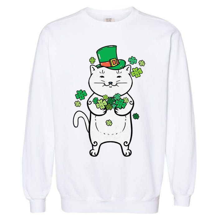 Cat Leprechaun Cat Lover Shamrock St Patrick's Day Garment-Dyed Sweatshirt