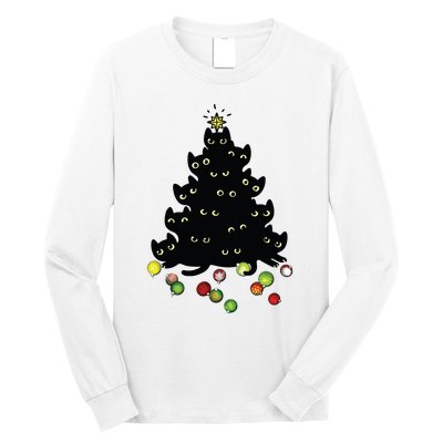 Cat Lovers Cute And Funny Holiday Tree Christmas Long Sleeve Shirt