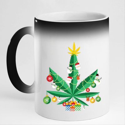 Cannabis Leaf Christmas Tree 11oz Black Color Changing Mug