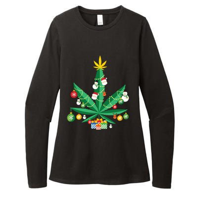 Cannabis Leaf Christmas Tree Womens CVC Long Sleeve Shirt