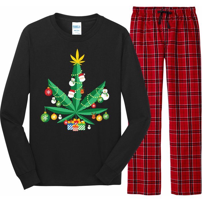 Cannabis Leaf Christmas Tree Long Sleeve Pajama Set