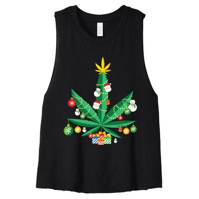 Cannabis Leaf Christmas Tree Women's Racerback Cropped Tank