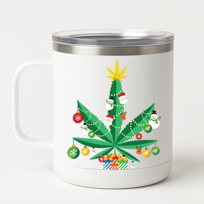 Cannabis Leaf Christmas Tree 12 oz Stainless Steel Tumbler Cup