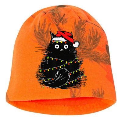 Christmas Lights Cat Black Fluffy Funny Santa Hat Cat Kati - Camo Knit Beanie