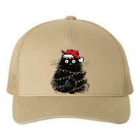 Christmas Lights Cat Black Fluffy Funny Santa Hat Cat Yupoong Adult 5-Panel Trucker Hat