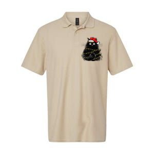 Christmas Lights Cat Black Fluffy Funny Santa Hat Cat Softstyle Adult Sport Polo