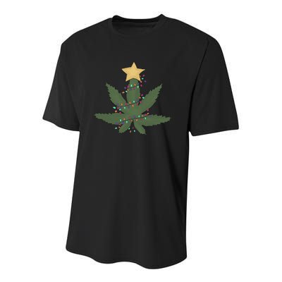 Cannabis Leaf Christmas Tree Funny Weed Xmas Gift Youth Performance Sprint T-Shirt