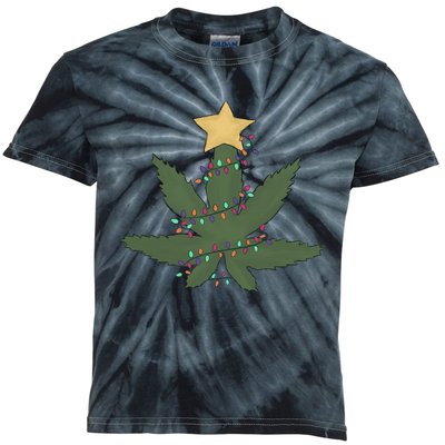 Cannabis Leaf Christmas Tree Funny Weed Xmas Gift Kids Tie-Dye T-Shirt