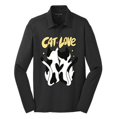 Cat Love Cute Gift Silk Touch Performance Long Sleeve Polo