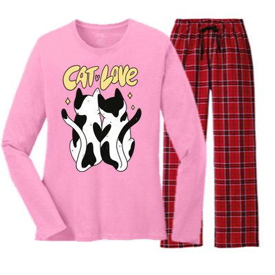 Cat Love Cute Gift Women's Long Sleeve Flannel Pajama Set 