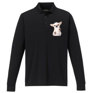 Cute Little Chihuahua Puppy Dog Face For Pet Owners Performance Long Sleeve Polo