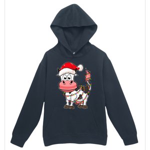 Christmas Lights Cow Wearing Xmas Hat Cow Lover Farm Urban Pullover Hoodie