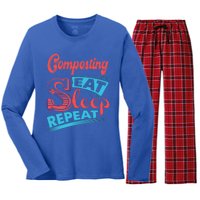 Composting Lovers Composting Eat Sleep Repeat Gift Women's Long Sleeve Flannel Pajama Set 