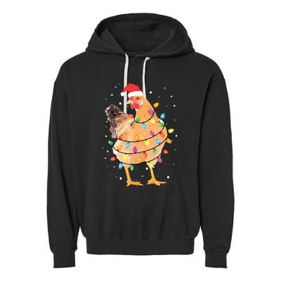 Christmas Lights Chicken Shirts Santa Funny Xmas Tree Chicken Garment-Dyed Fleece Hoodie