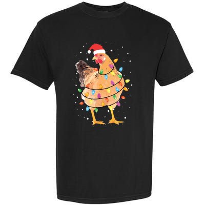 Christmas Lights Chicken Shirts Santa Funny Xmas Tree Chicken Garment-Dyed Heavyweight T-Shirt