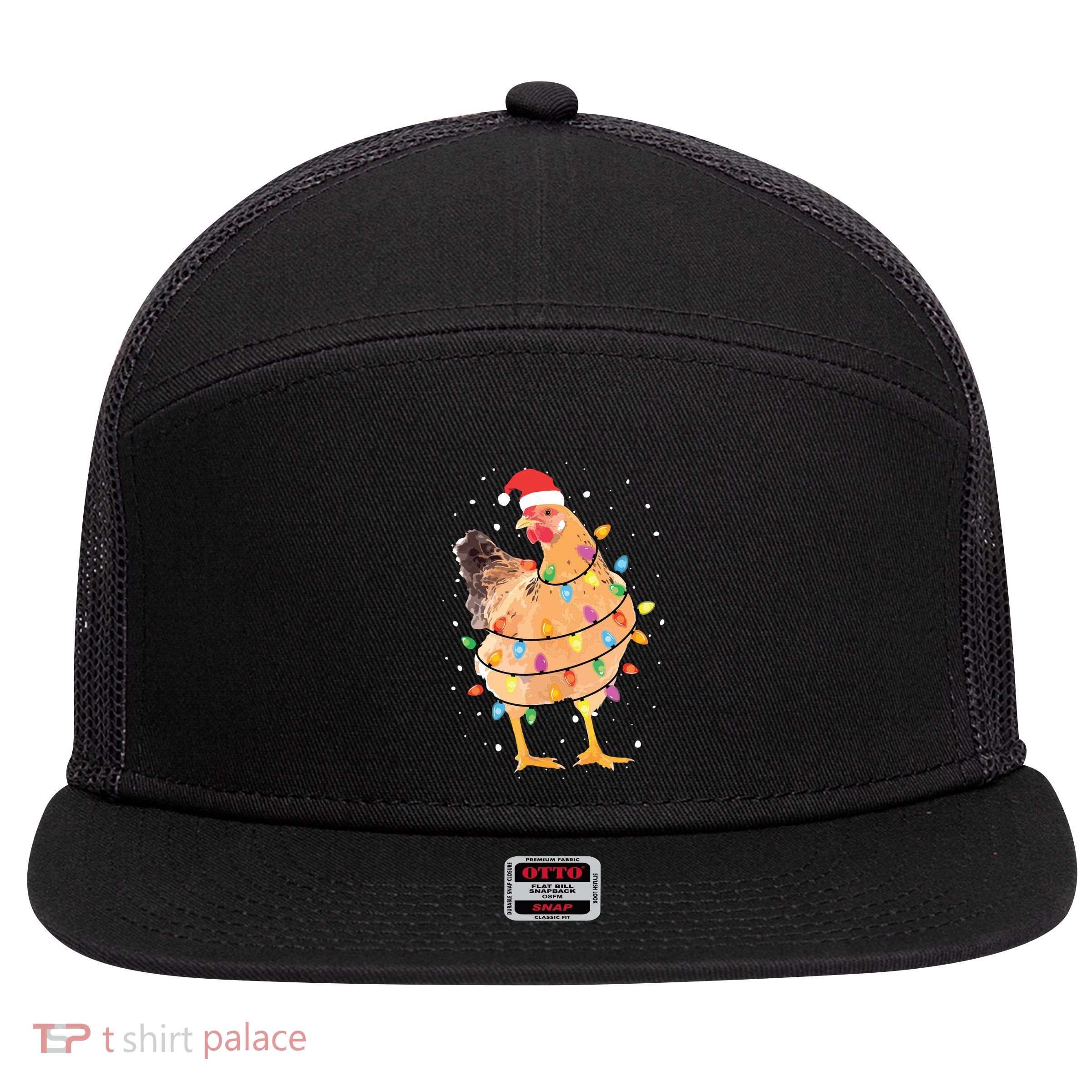 Christmas Lights Chicken Shirts Santa Funny Xmas Tree Chicken 7 Panel Mesh Trucker Snapback Hat