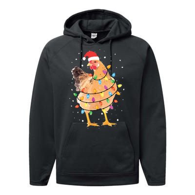 Christmas Lights Chicken Shirts Santa Funny Xmas Tree Chicken Performance Fleece Hoodie