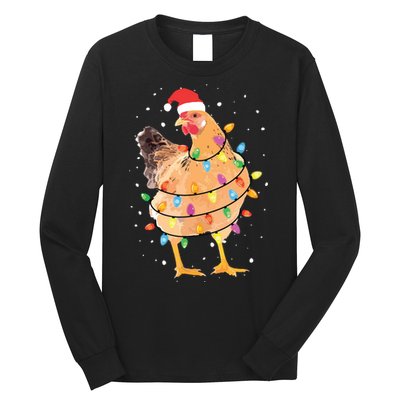 Christmas Lights Chicken Shirts Santa Funny Xmas Tree Chicken Long Sleeve Shirt