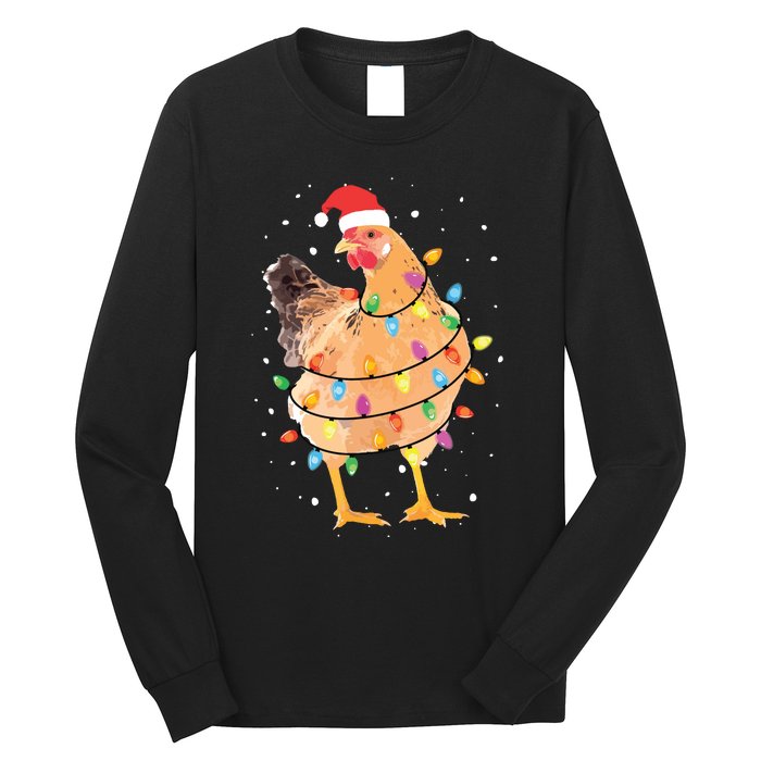 Christmas Lights Chicken Shirts Santa Funny Xmas Tree Chicken Long Sleeve Shirt