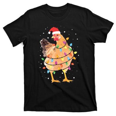 Christmas Lights Chicken Shirts Santa Funny Xmas Tree Chicken T-Shirt