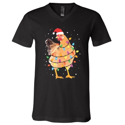 Christmas Lights Chicken Shirts Santa Funny Xmas Tree Chicken V-Neck T-Shirt