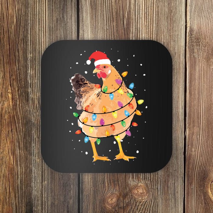 Christmas Lights Chicken Shirts Santa Funny Xmas Tree Chicken Coaster