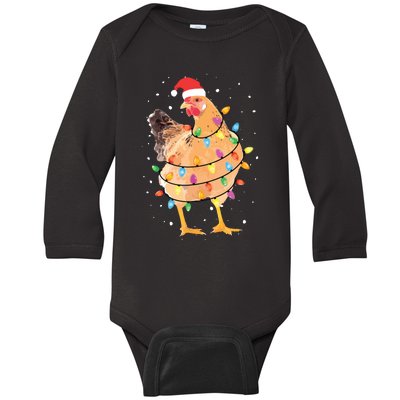 Christmas Lights Chicken Shirts Santa Funny Xmas Tree Chicken Baby Long Sleeve Bodysuit