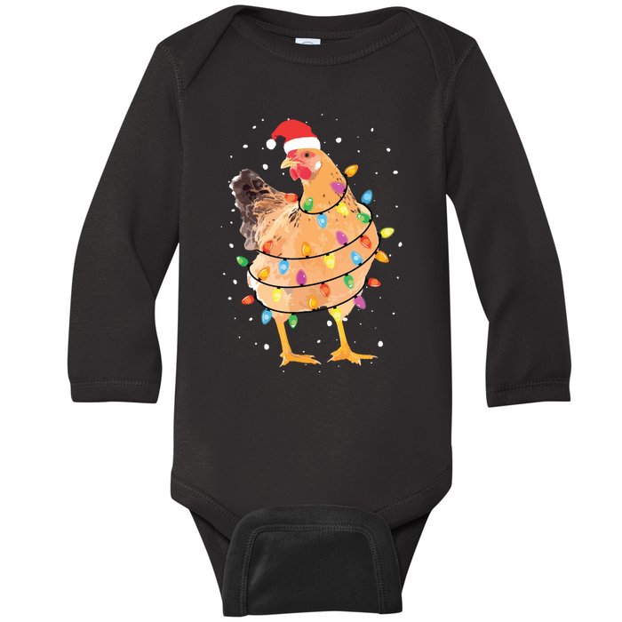 Christmas Lights Chicken Shirts Santa Funny Xmas Tree Chicken Baby Long Sleeve Bodysuit