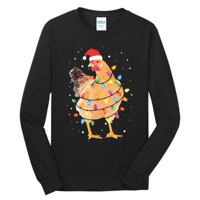 Christmas Lights Chicken Shirts Santa Funny Xmas Tree Chicken Tall Long Sleeve T-Shirt