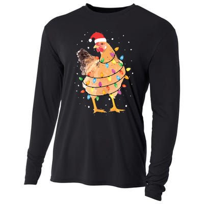 Christmas Lights Chicken Shirts Santa Funny Xmas Tree Chicken Cooling Performance Long Sleeve Crew