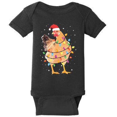 Christmas Lights Chicken Shirts Santa Funny Xmas Tree Chicken Baby Bodysuit