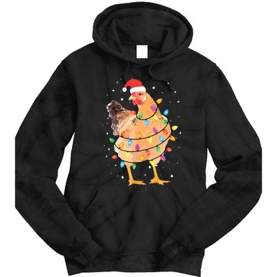 Christmas Lights Chicken Shirts Santa Funny Xmas Tree Chicken Tie Dye Hoodie