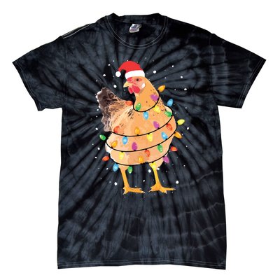 Christmas Lights Chicken Shirts Santa Funny Xmas Tree Chicken Tie-Dye T-Shirt