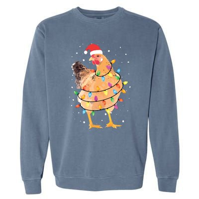 Christmas Lights Chicken Shirts Santa Funny Xmas Tree Chicken Garment-Dyed Sweatshirt