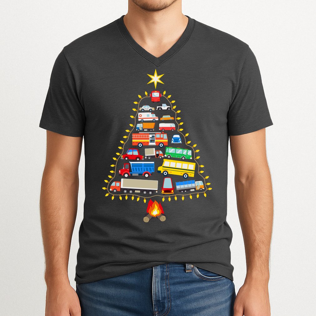 Car Lover Christmas Tree Cute Gift V-Neck T-Shirt