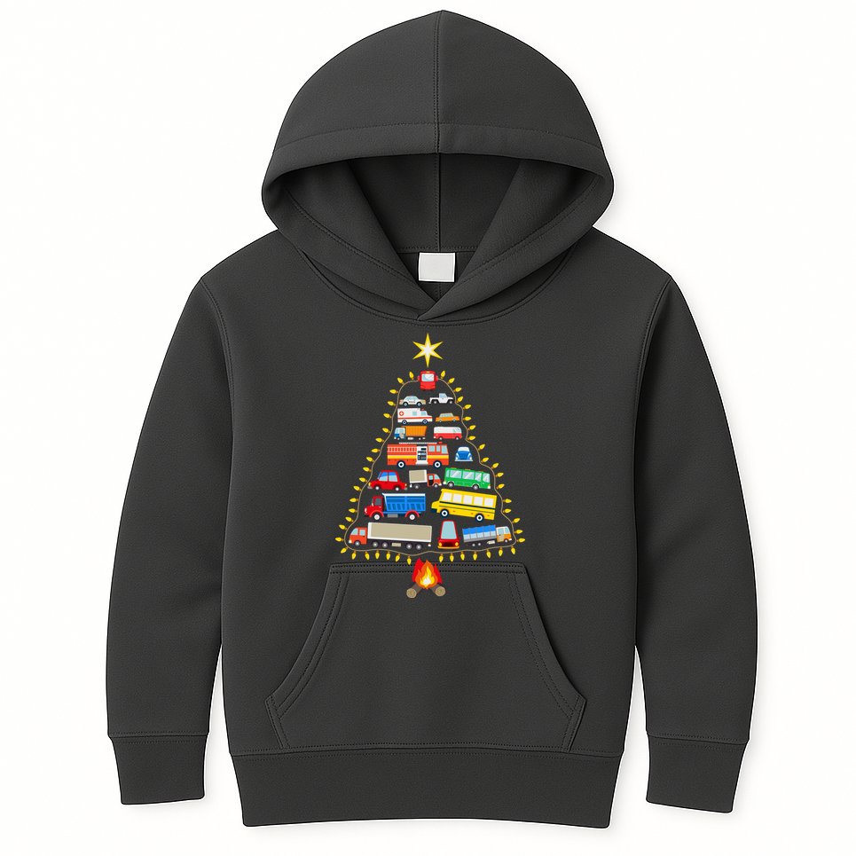 Car Lover Christmas Tree Cute Gift Kids Hoodie
