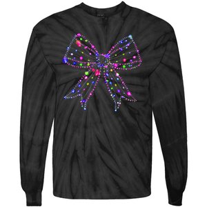 Christmas Light Coquette Bow Christmas Season Tie-Dye Long Sleeve Shirt