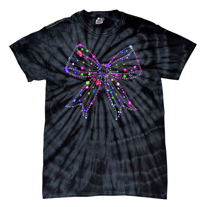 Christmas Light Coquette Bow Christmas Season Tie-Dye T-Shirt