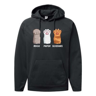 Cat Lover Cat Owner Funny Cat Rock Paper Scissors Performance Fleece Hoodie