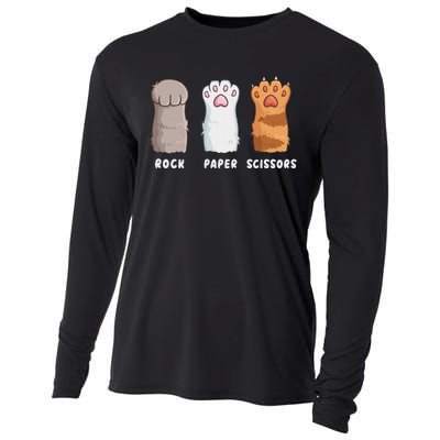 Cat Lover Cat Owner Funny Cat Rock Paper Scissors Cooling Performance Long Sleeve Crew