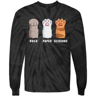 Cat Lover Cat Owner Funny Cat Rock Paper Scissors Tie-Dye Long Sleeve Shirt