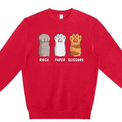 Cat Lover Cat Owner Funny Cat Rock Paper Scissors Premium Crewneck Sweatshirt