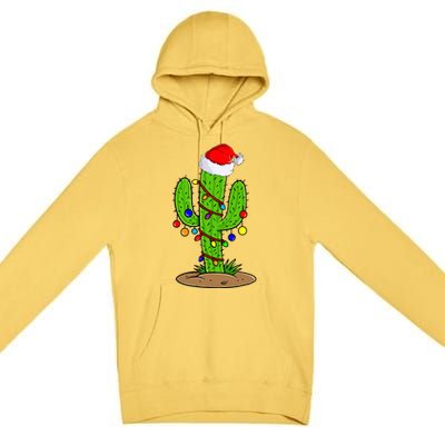 Christmas Lights Cactus Lover Funny Xmas Gift  Premium Pullover Hoodie