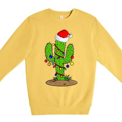 Christmas Lights Cactus Lover Funny Xmas Gift  Premium Crewneck Sweatshirt