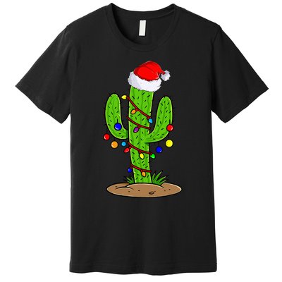 Christmas Lights Cactus Lover Funny Xmas Gift  Premium T-Shirt