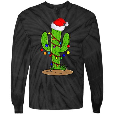 Christmas Lights Cactus Lover Funny Xmas Gift  Tie-Dye Long Sleeve Shirt