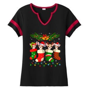 Christmas Light Chihuahua Dog In Christmas Sock Gift Ladies Halftime Notch Neck Tee