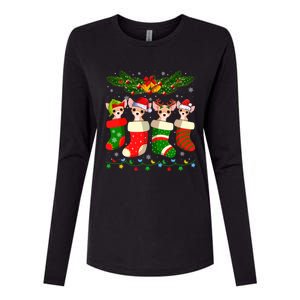 Christmas Light Chihuahua Dog In Christmas Sock Gift Womens Cotton Relaxed Long Sleeve T-Shirt