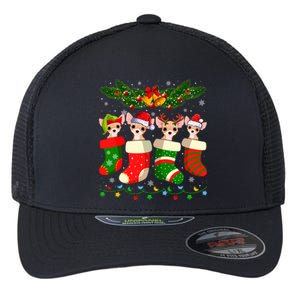 Christmas Light Chihuahua Dog In Christmas Sock Gift Flexfit Unipanel Trucker Cap