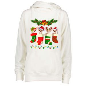 Christmas Light Chihuahua Dog In Christmas Sock Gift Womens Funnel Neck Pullover Hood